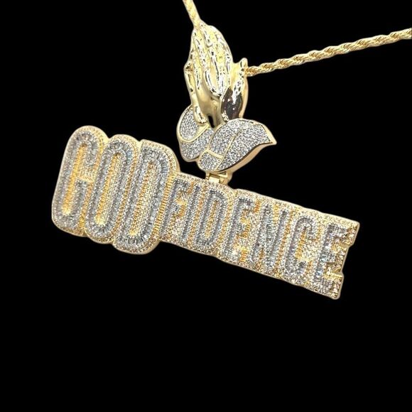 14K Bi-Color Gold Finish Godfidence & Free 24" x 3mm Rope Chain - Picture 2 of 7